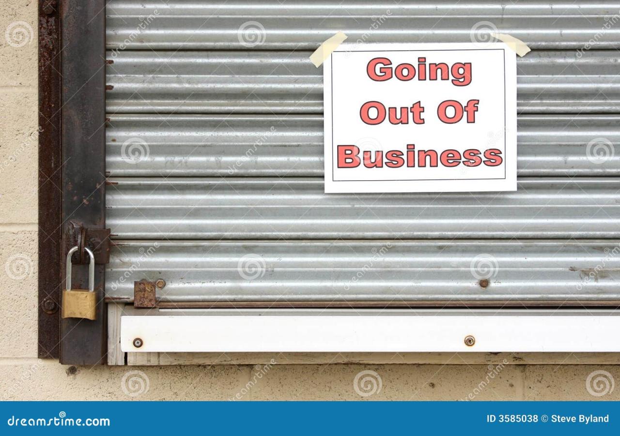 Out business going sign building stock photography