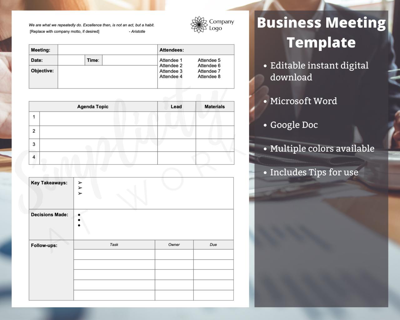 A.a. business meeting format