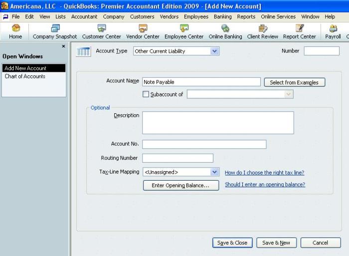 Quickbooks manager loan desktop