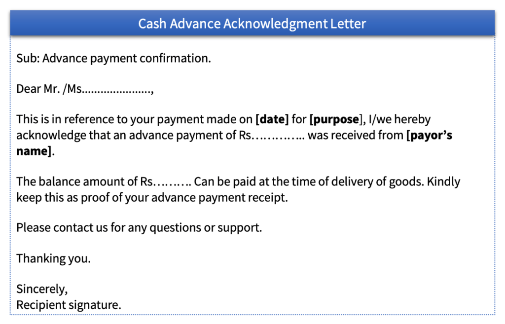 A business form giving written acknowledgement for cash received